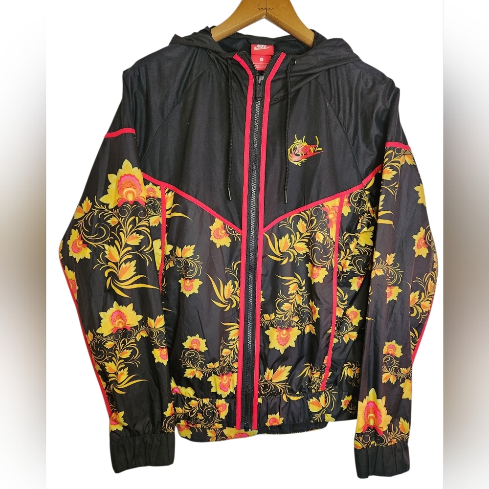 Nike Floral Cropped Windrunner Jacket • Black Pink Yellow • Size S